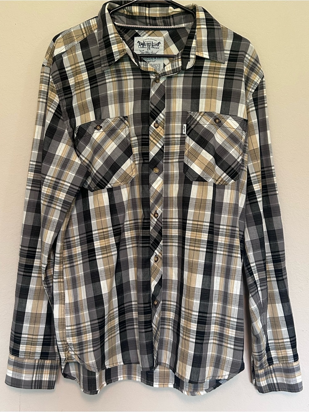 LEVIS STRAUSS & CO Mens Plaid Button Down Shirt Long Sleeve Blue Green Size L